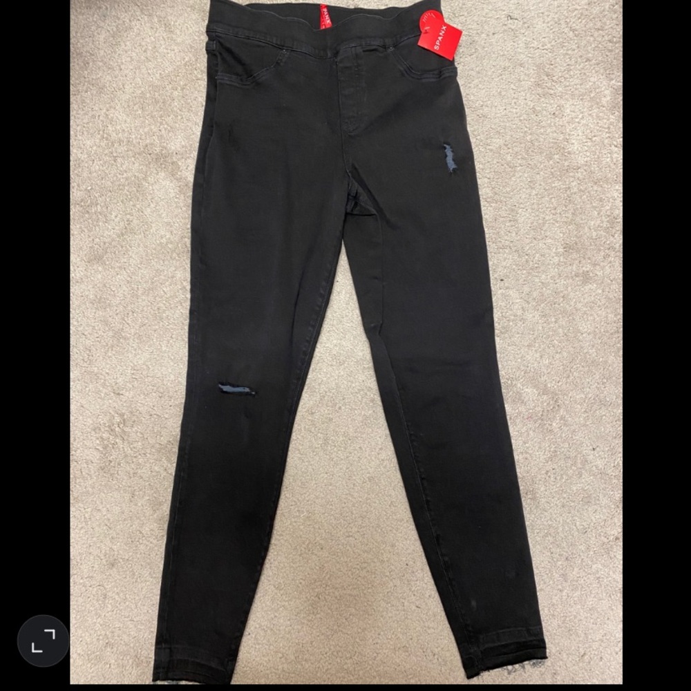 Spanx Vintage Distressed Ankle Skinny Jeans - Black - Size Large